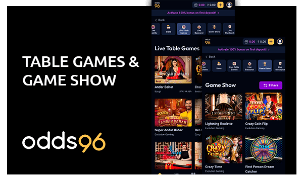 odds96 table games and game show